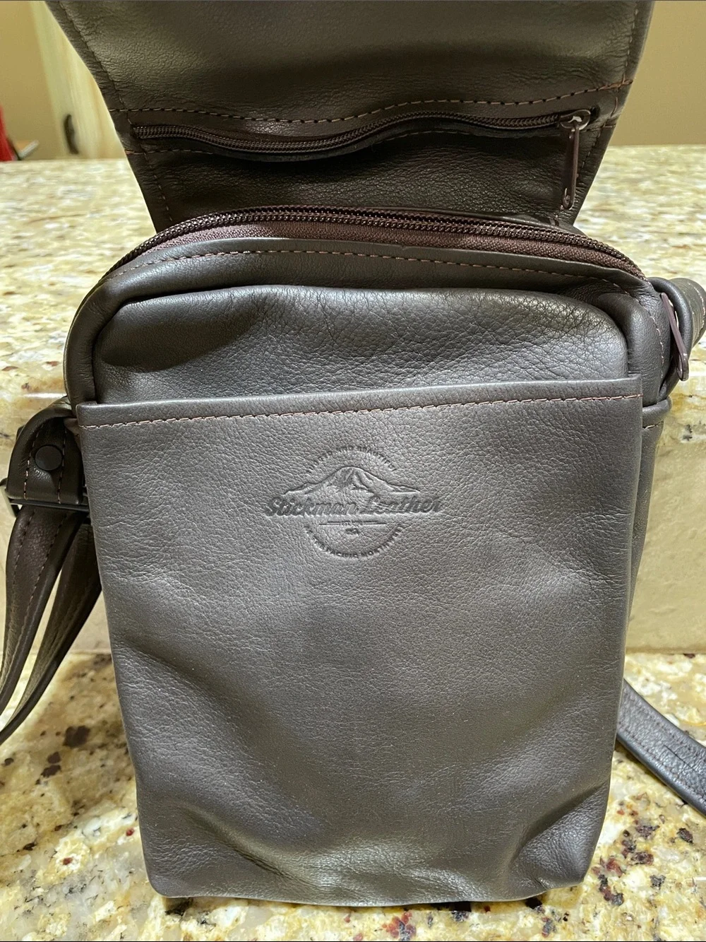 STICKMAN LEATHER Dark Brown Leather Messenger Crossbody